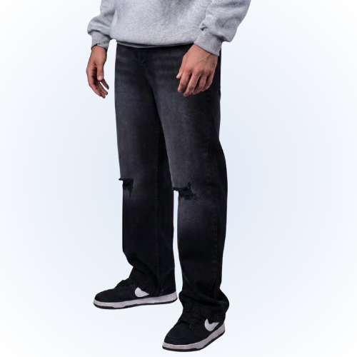 black Wide Leg Cutting Jeans